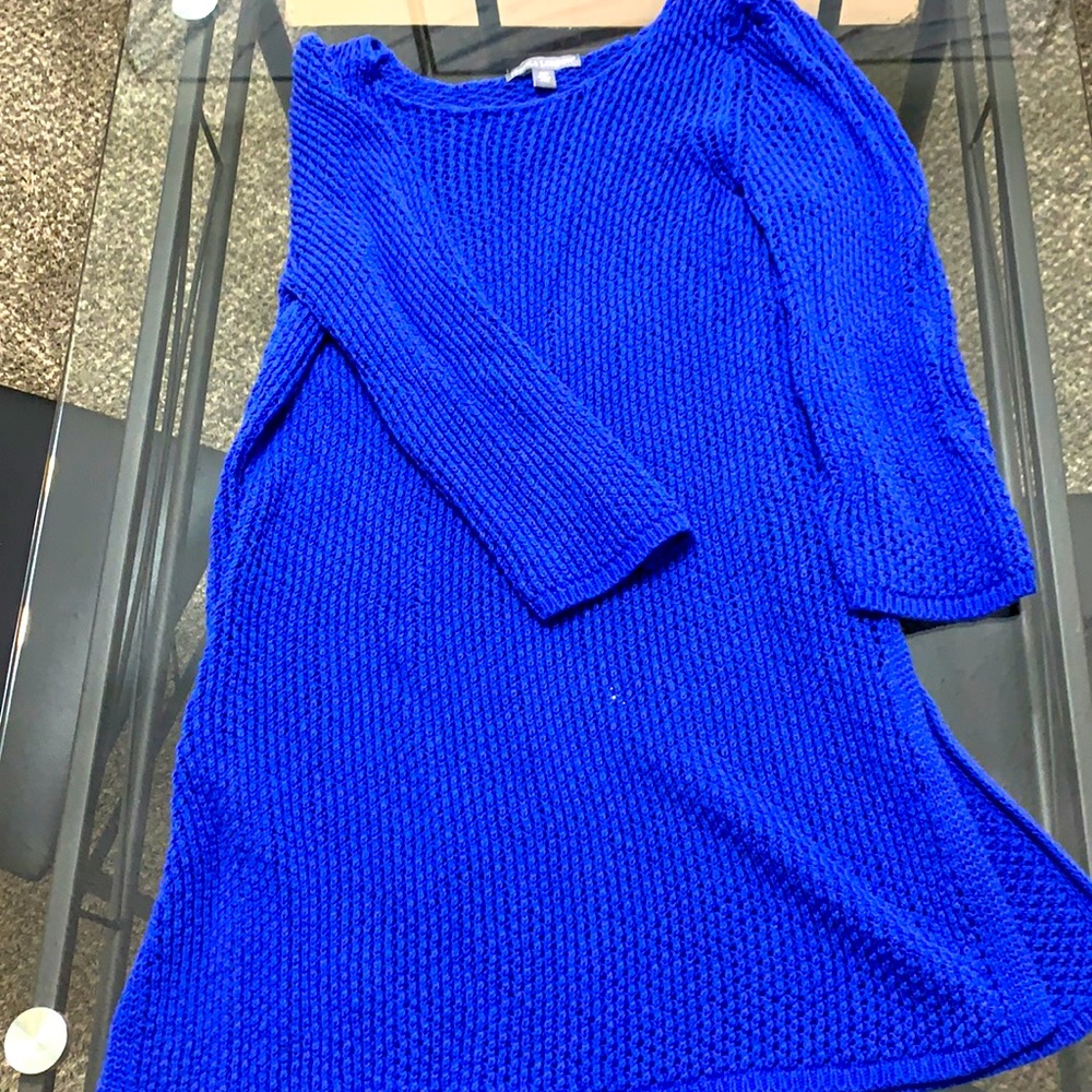 Blue Slit Sides Knit Sweater